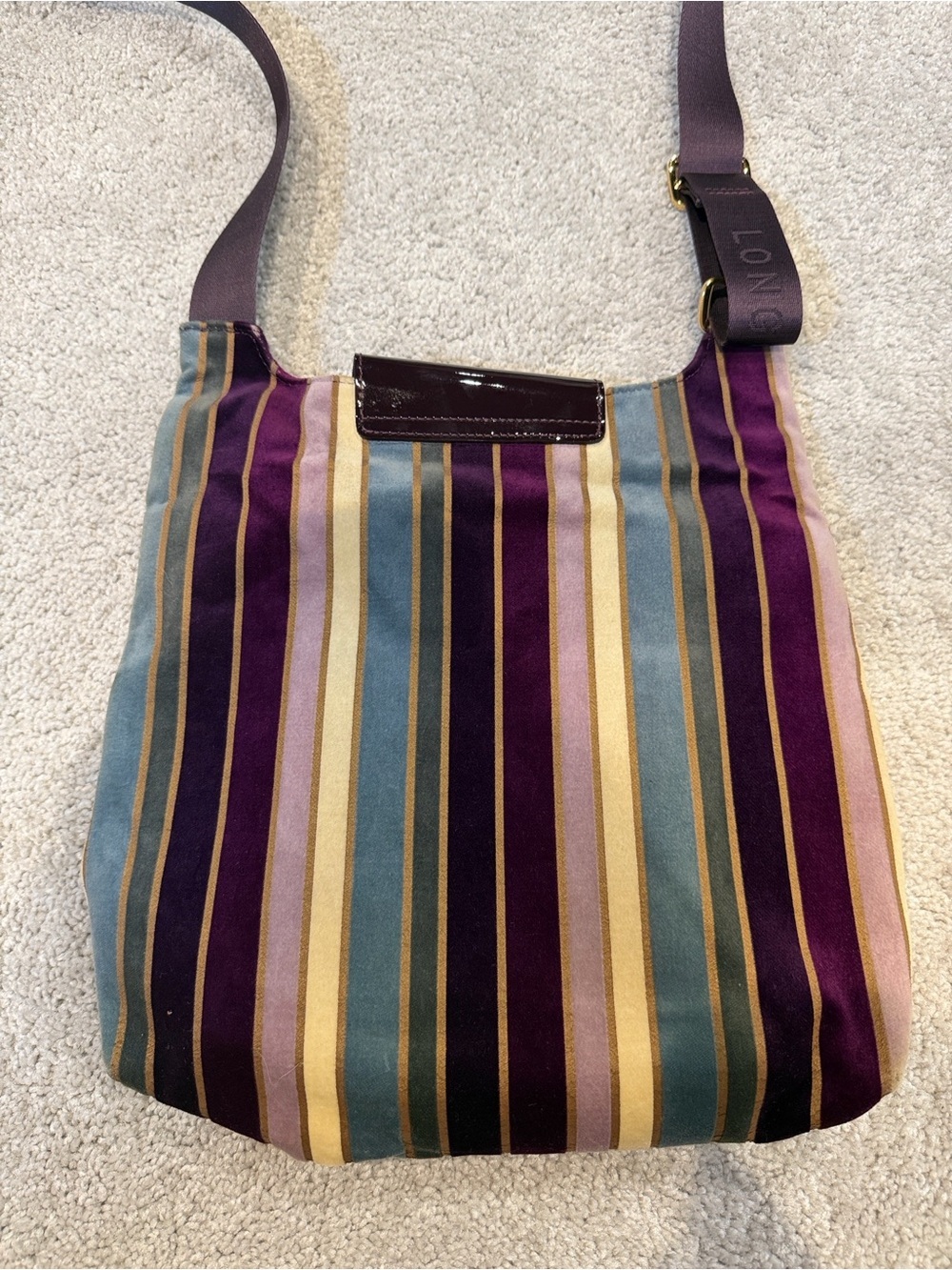 Vintage Longchamp “Modèle Déposé” velvet striped Crossbody Bag - Picture 6 of 9